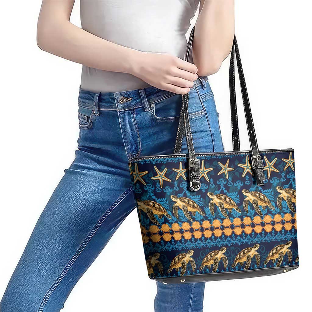 Hawaii Turtles Starfish Unique Pattern Leather Tote Bag - Polynesian Pride