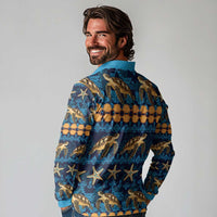Hawaii Turtles Starfish Unique Pattern Long Sleeve Polo Shirt - Polynesian Pride