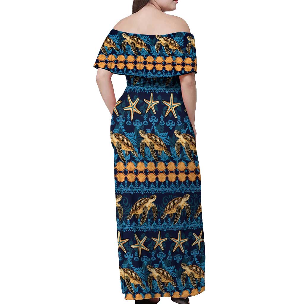 Hawaii Turtles Starfish Unique Pattern Off Shoulder Maxi Dress - Polynesian Pride