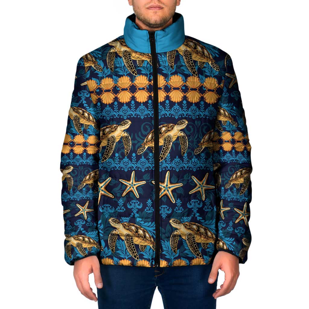 Hawaii Turtles Starfish Unique Pattern Padded Jacket - Polynesian Pride