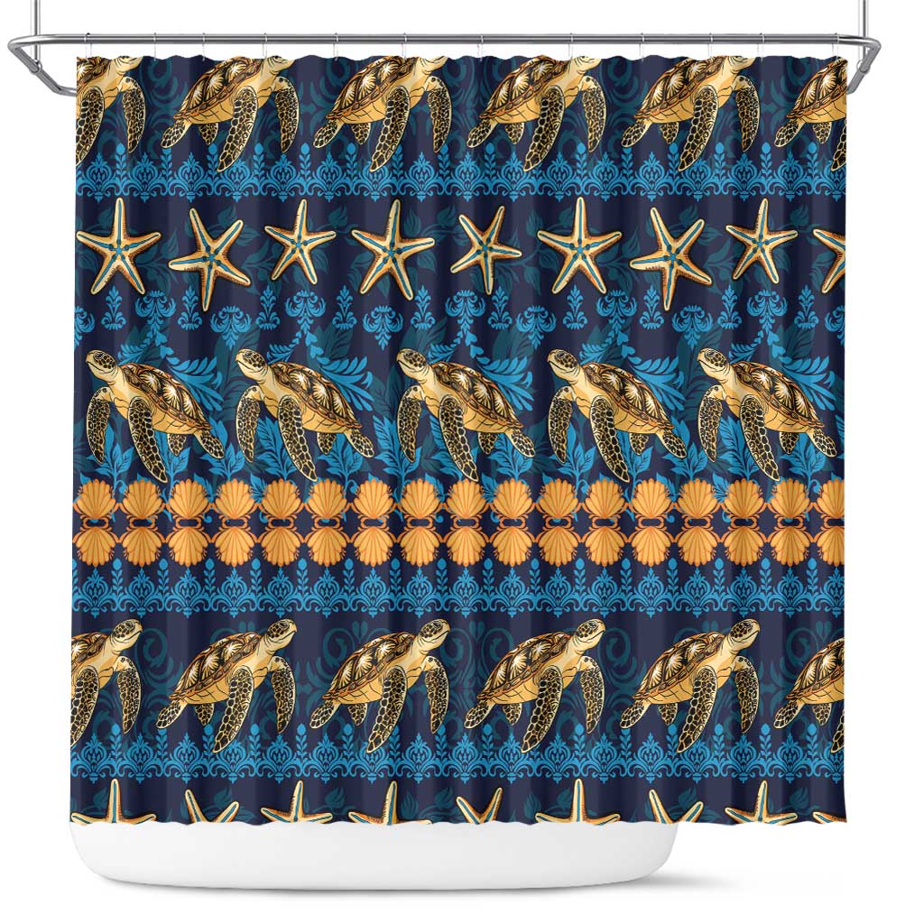 Hawaii Turtles Starfish Unique Pattern Shower Curtain LT01 Blue - Polynesian Pride