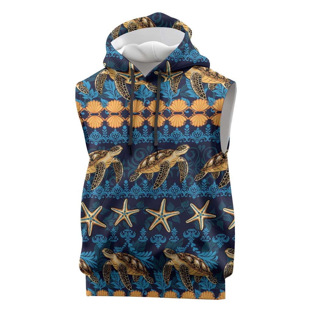 Hawaii Turtles Starfish Unique Pattern Sleeveless Hoodie - Polynesian Pride