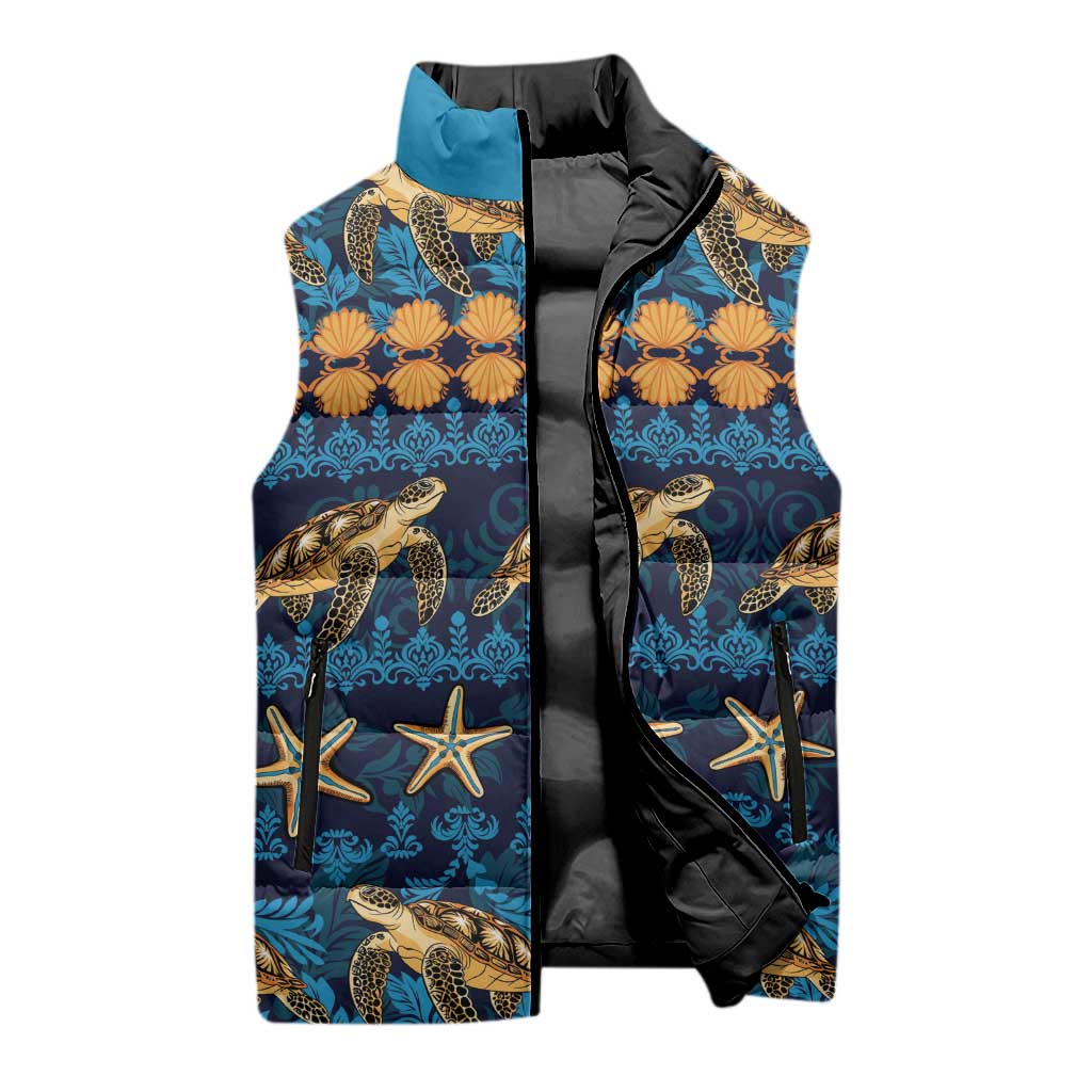 Hawaii Turtles Starfish Unique Pattern Sleeveless Puffer Jacket - Polynesian Pride