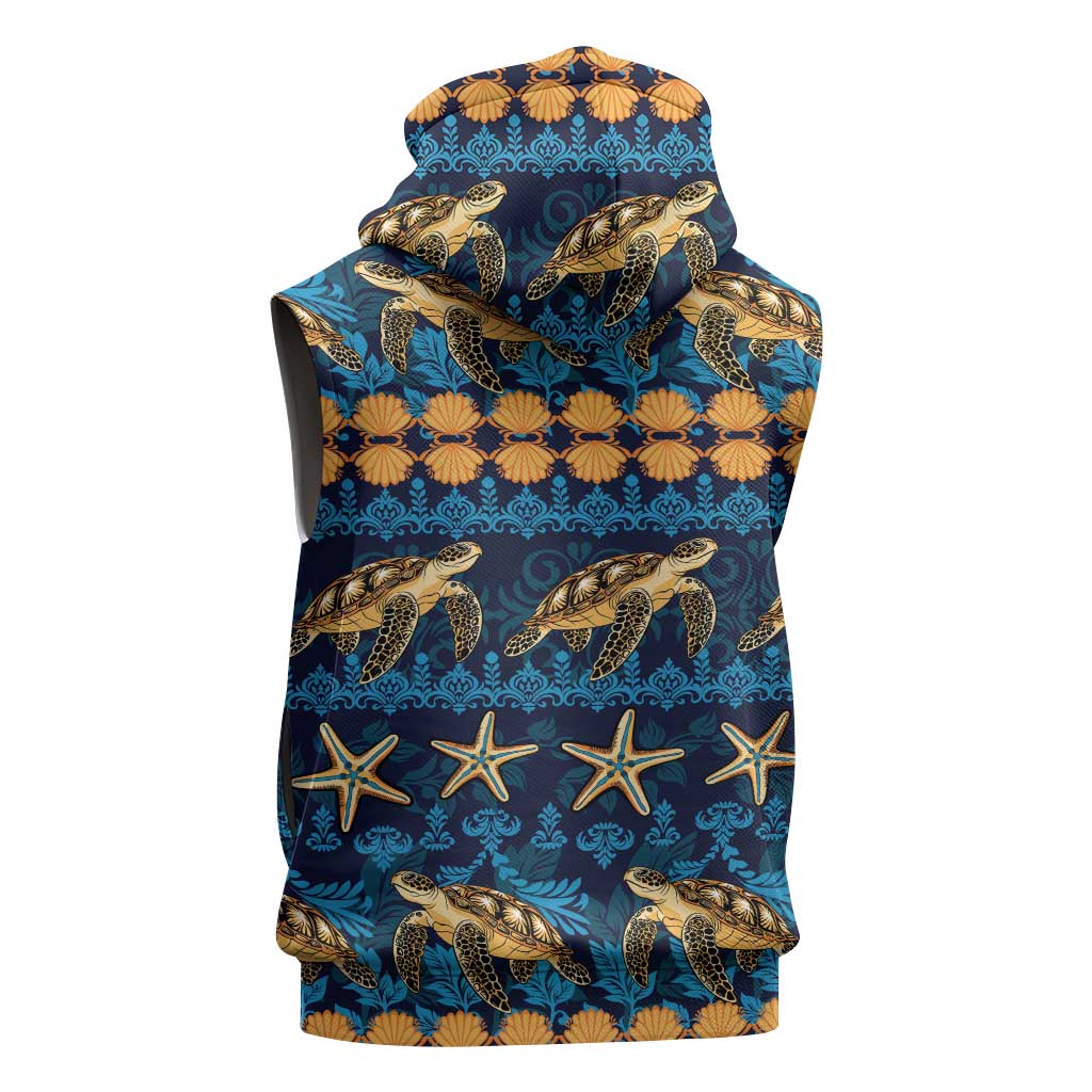 Hawaii Turtles Starfish Unique Pattern Sleeveless Zip Hoodie - Polynesian Pride