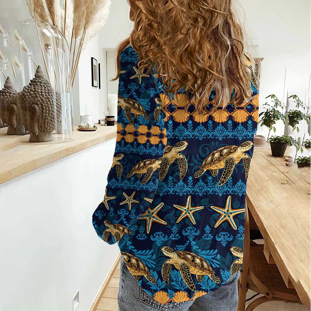 Hawaii Turtles Starfish Unique Pattern Women Casual Shirt - Polynesian Pride
