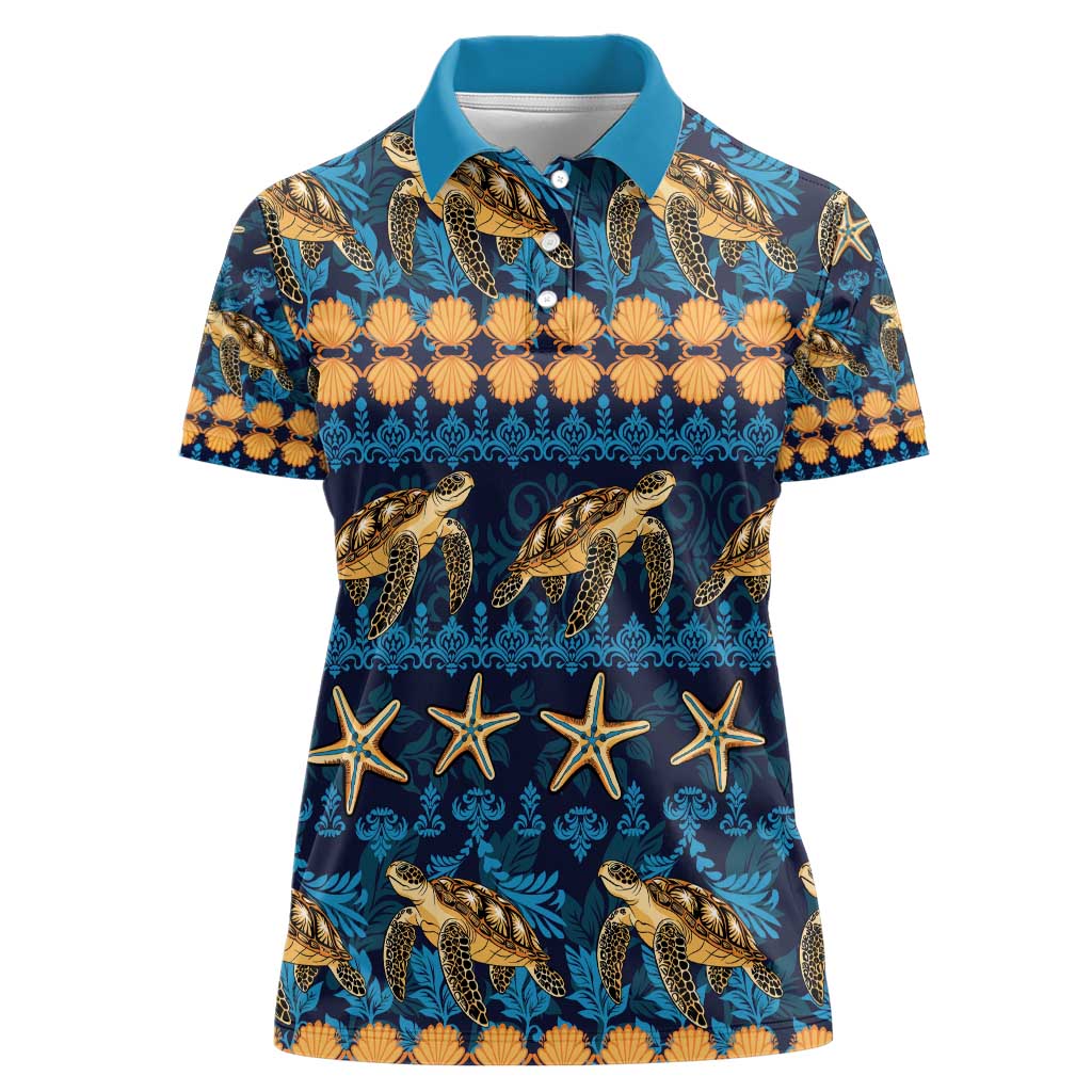 Hawaii Turtles Starfish Unique Pattern Women Polo Shirt LT01 Female Blue - Polynesian Pride