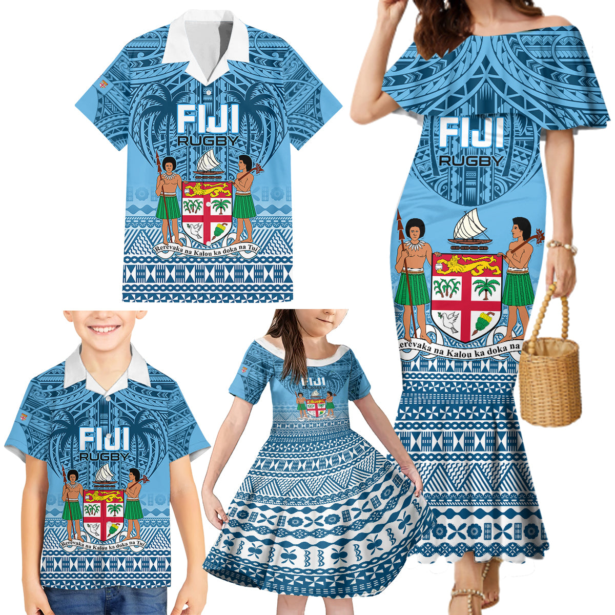 Fiji Rugby Family Matching Mermaid Dress and Hawaiian Shirt Fijian Go 2023 World Cup LT01 - Polynesian Pride