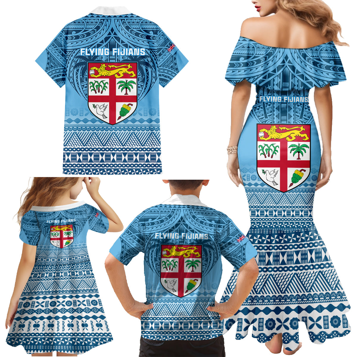 Fiji Rugby Family Matching Mermaid Dress and Hawaiian Shirt Fijian Go 2023 World Cup LT01 - Polynesian Pride