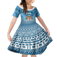 Fiji Rugby Family Matching Off Shoulder Maxi Dress and Hawaiian Shirt Fijian Go 2023 World Cup LT01 Daughter's Dress Blue - Polynesian Pride