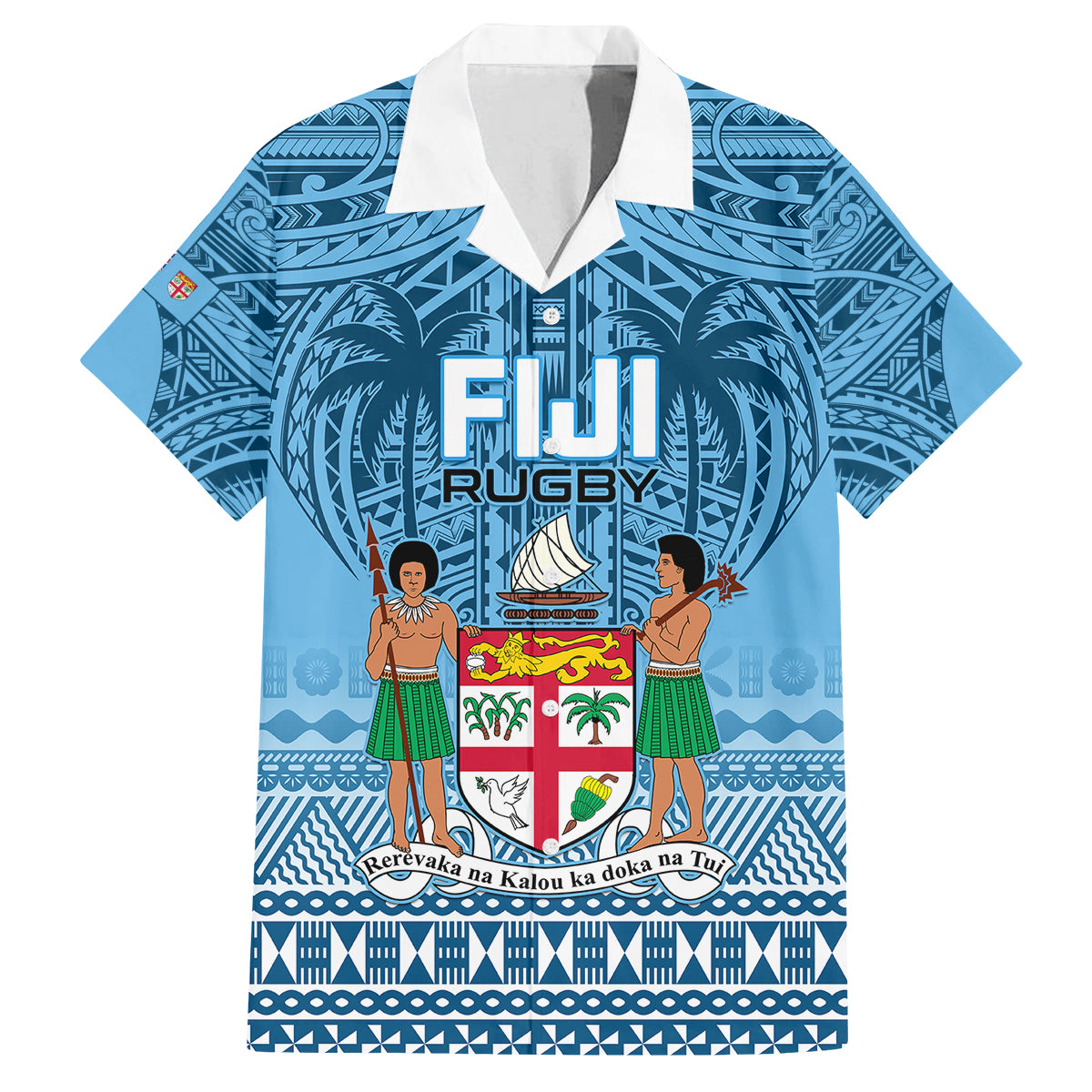 Fiji Rugby Family Matching Off Shoulder Maxi Dress and Hawaiian Shirt Fijian Go 2023 World Cup LT01 Dad's Shirt - Short Sleeve Blue - Polynesian Pride