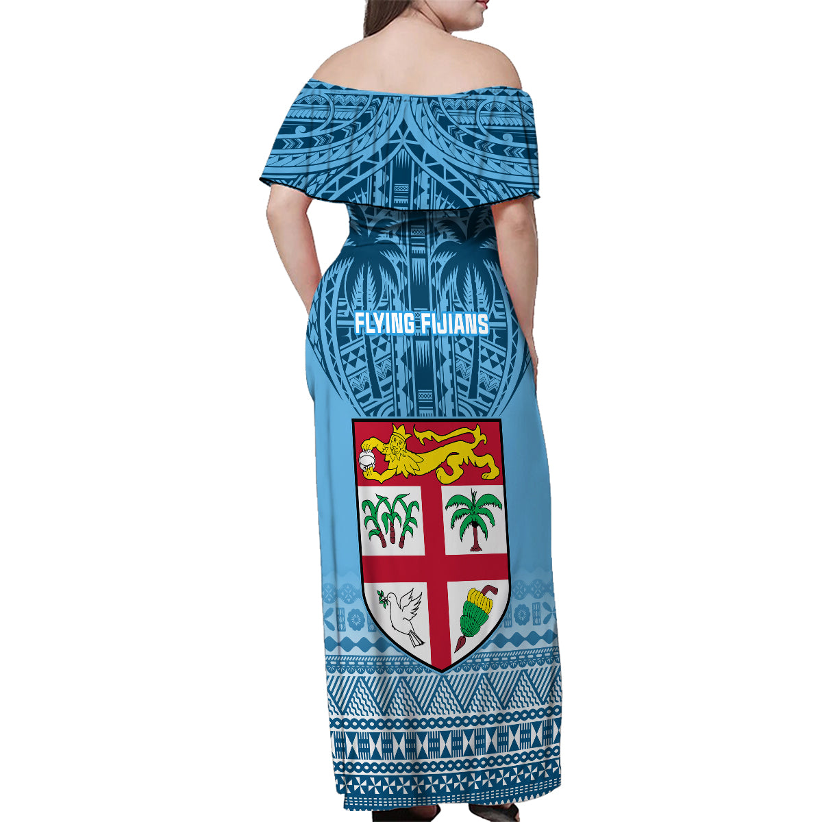 Fiji Rugby Family Matching Off Shoulder Maxi Dress and Hawaiian Shirt Fijian Go 2023 World Cup LT01 - Polynesian Pride