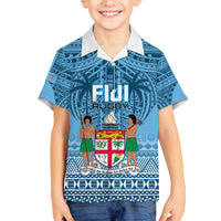 Fiji Rugby Family Matching Off Shoulder Maxi Dress and Hawaiian Shirt Fijian Go 2023 World Cup LT01 Son's Shirt Blue - Polynesian Pride