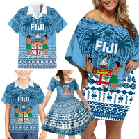 Fiji Rugby Family Matching Off Shoulder Short Dress and Hawaiian Shirt Fijian Go 2023 World Cup LT01 - Polynesian Pride