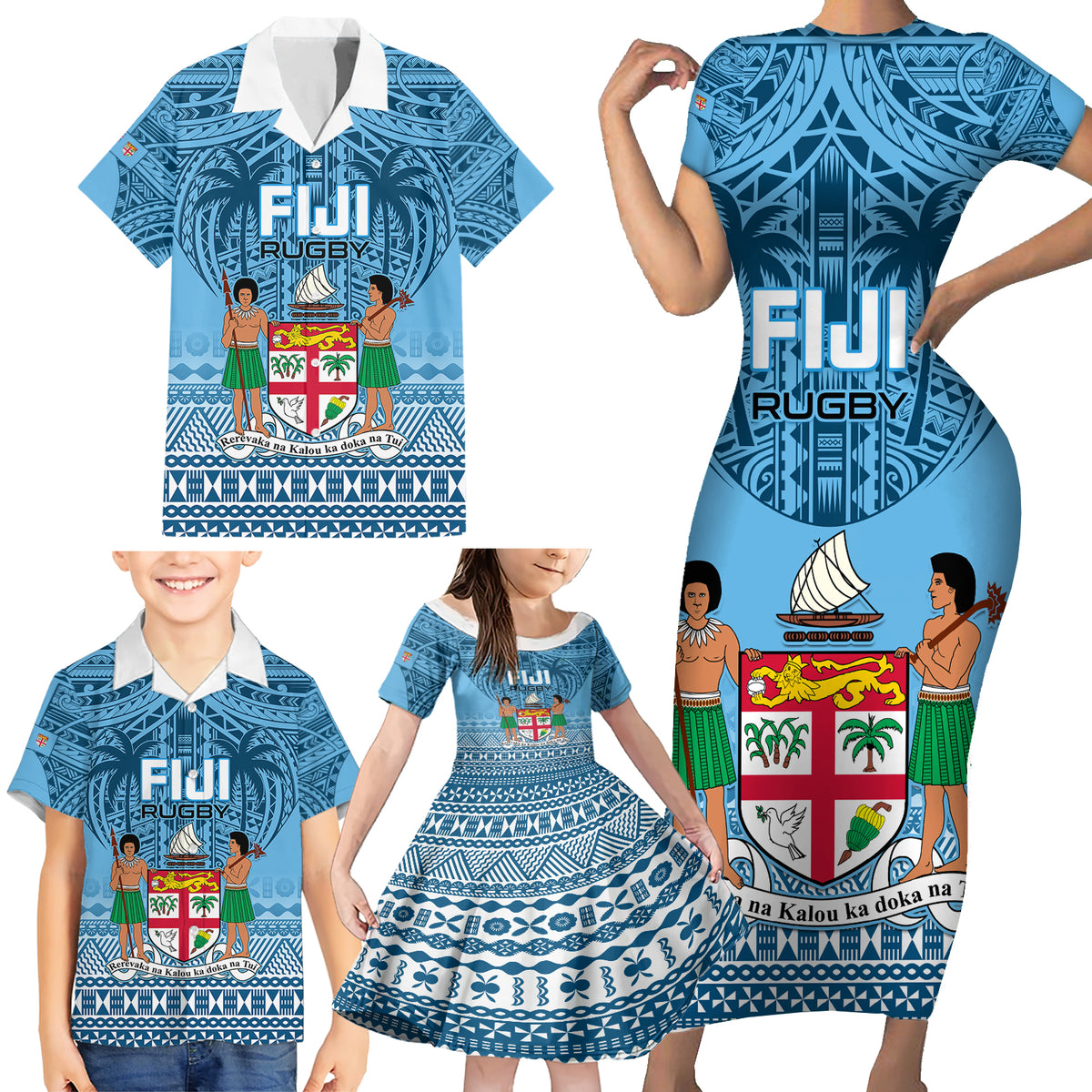 Fiji Rugby Family Matching Short Sleeve Bodycon Dress and Hawaiian Shirt Fijian Go 2023 World Cup LT01 - Polynesian Pride
