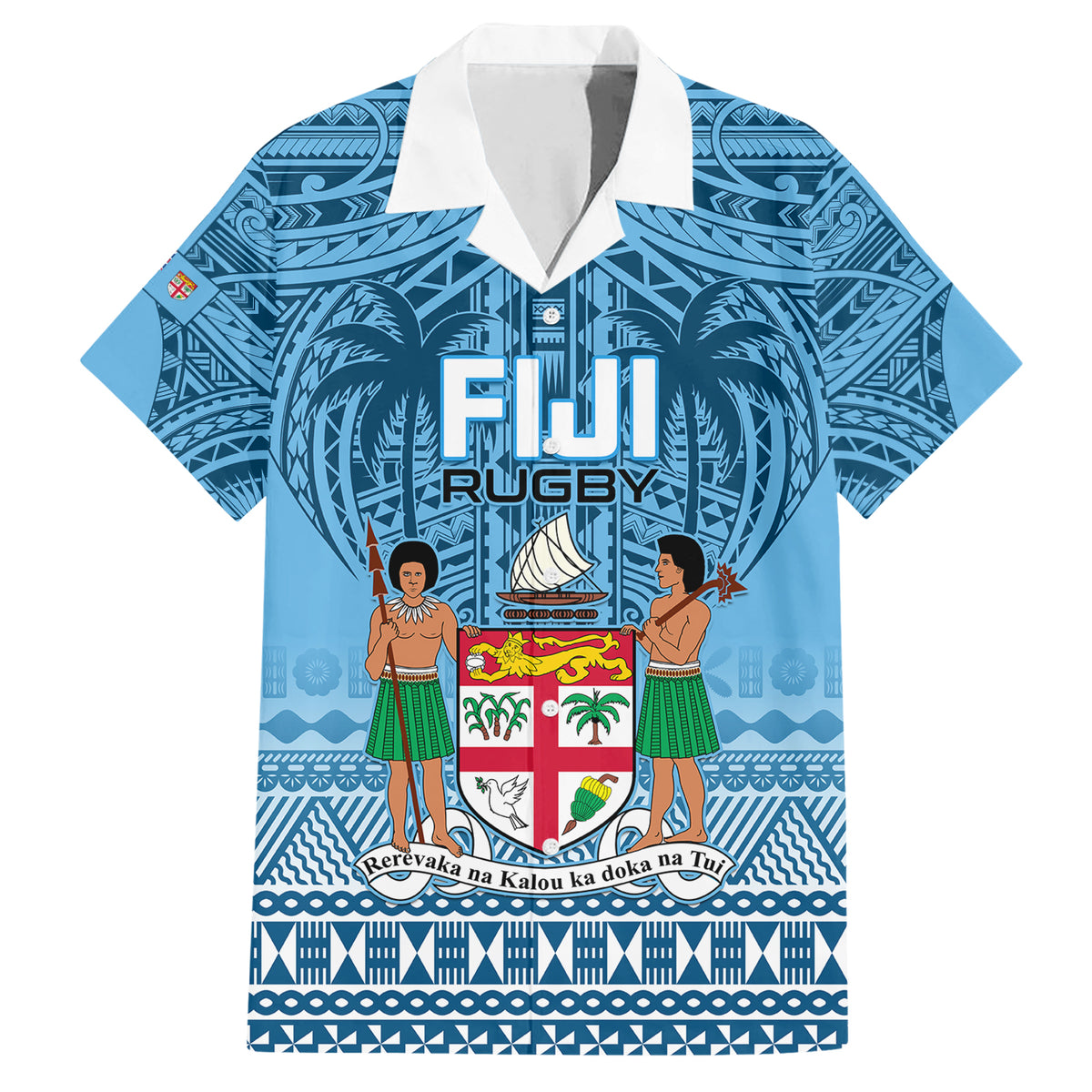 Fiji Rugby Family Matching Short Sleeve Bodycon Dress and Hawaiian Shirt Fijian Go 2023 World Cup LT01 Dad's Shirt - Short Sleeve Blue - Polynesian Pride