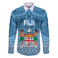 Fiji Rugby Family Matching Short Sleeve Bodycon Dress and Hawaiian Shirt Fijian Go 2023 World Cup LT01 Dad's Shirt - Long Sleeve Blue - Polynesian Pride