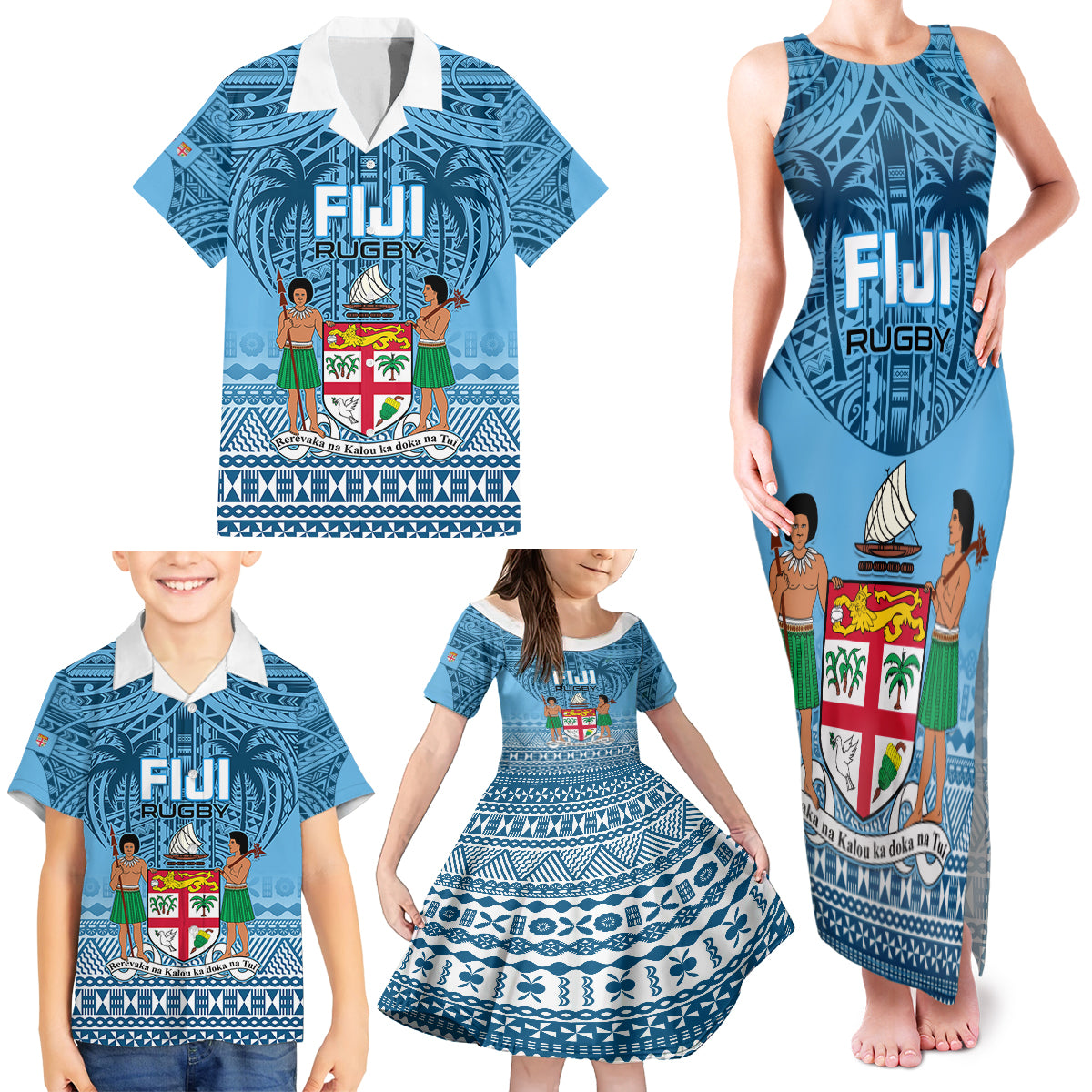 Fiji Rugby Family Matching Tank Maxi Dress and Hawaiian Shirt Fijian Go 2023 World Cup LT01 - Polynesian Pride