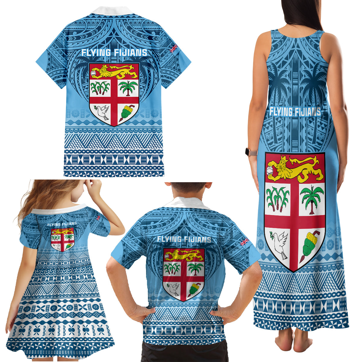 Fiji Rugby Family Matching Tank Maxi Dress and Hawaiian Shirt Fijian Go 2023 World Cup LT01 - Polynesian Pride