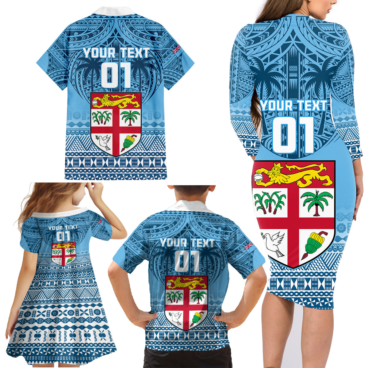 Custom Fiji Rugby Family Matching Long Sleeve Bodycon Dress and Hawaiian Shirt Fijian Go 2023 World Cup LT01 - Polynesian Pride