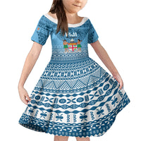 Custom Fiji Rugby Family Matching Mermaid Dress and Hawaiian Shirt Fijian Go 2023 World Cup LT01 Daughter's Dress Blue - Polynesian Pride