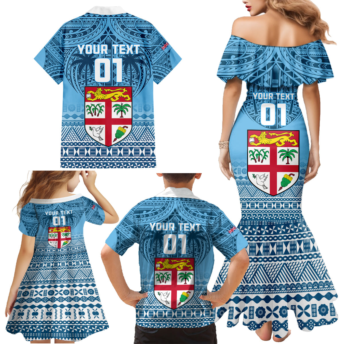 Custom Fiji Rugby Family Matching Mermaid Dress and Hawaiian Shirt Fijian Go 2023 World Cup LT01 - Polynesian Pride