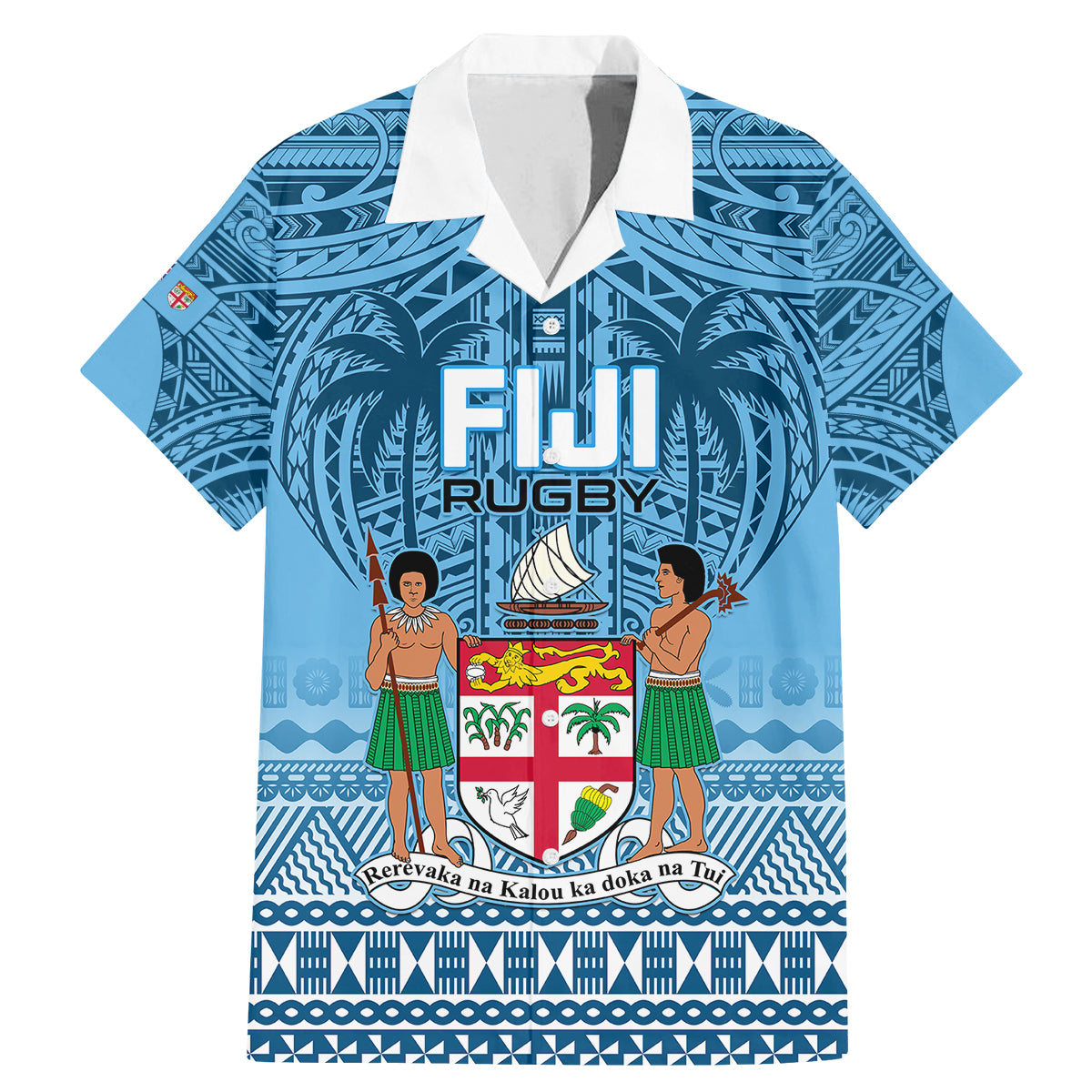 Custom Fiji Rugby Family Matching Mermaid Dress and Hawaiian Shirt Fijian Go 2023 World Cup LT01 Dad's Shirt - Short Sleeve Blue - Polynesian Pride
