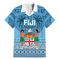 Custom Fiji Rugby Family Matching Mermaid Dress and Hawaiian Shirt Fijian Go 2023 World Cup LT01 Dad's Shirt - Short Sleeve Blue - Polynesian Pride