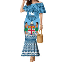 Custom Fiji Rugby Family Matching Mermaid Dress and Hawaiian Shirt Fijian Go 2023 World Cup LT01 Mom's Dress Blue - Polynesian Pride