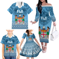 Custom Fiji Rugby Family Matching Off Shoulder Long Sleeve Dress and Hawaiian Shirt Fijian Go 2023 World Cup LT01 - Polynesian Pride