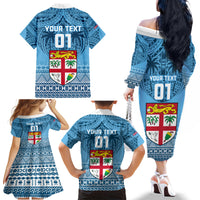 Custom Fiji Rugby Family Matching Off Shoulder Long Sleeve Dress and Hawaiian Shirt Fijian Go 2023 World Cup LT01 - Polynesian Pride