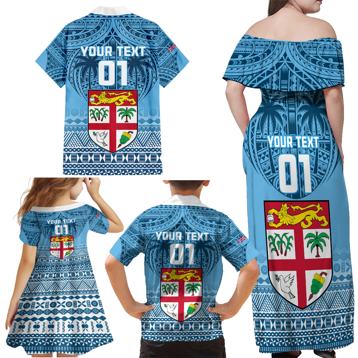 Custom Fiji Rugby Family Matching Off Shoulder Maxi Dress and Hawaiian Shirt Fijian Go 2023 World Cup LT01 - Polynesian Pride