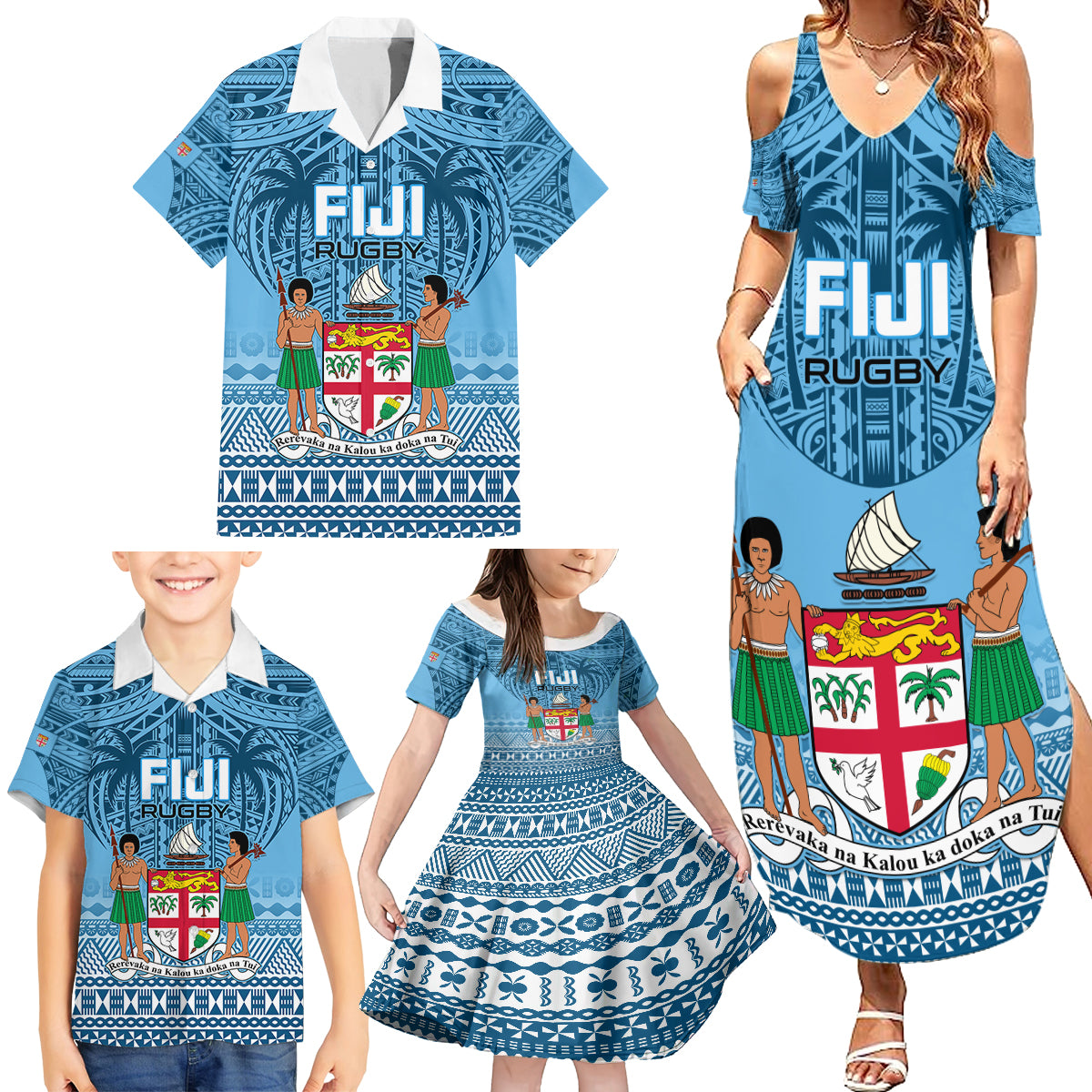 Custom Fiji Rugby Family Matching Summer Maxi Dress and Hawaiian Shirt Fijian Go 2023 World Cup LT01 - Polynesian Pride