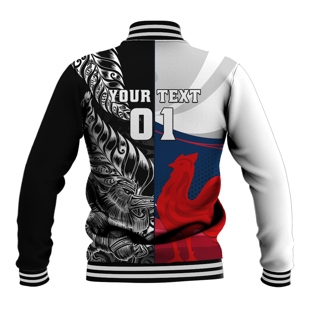Custom New Zealand And France Rugby Baseball Jacket XV de France Kiwi Silver Fern 2023 World Cup LT01 - Polynesian Pride