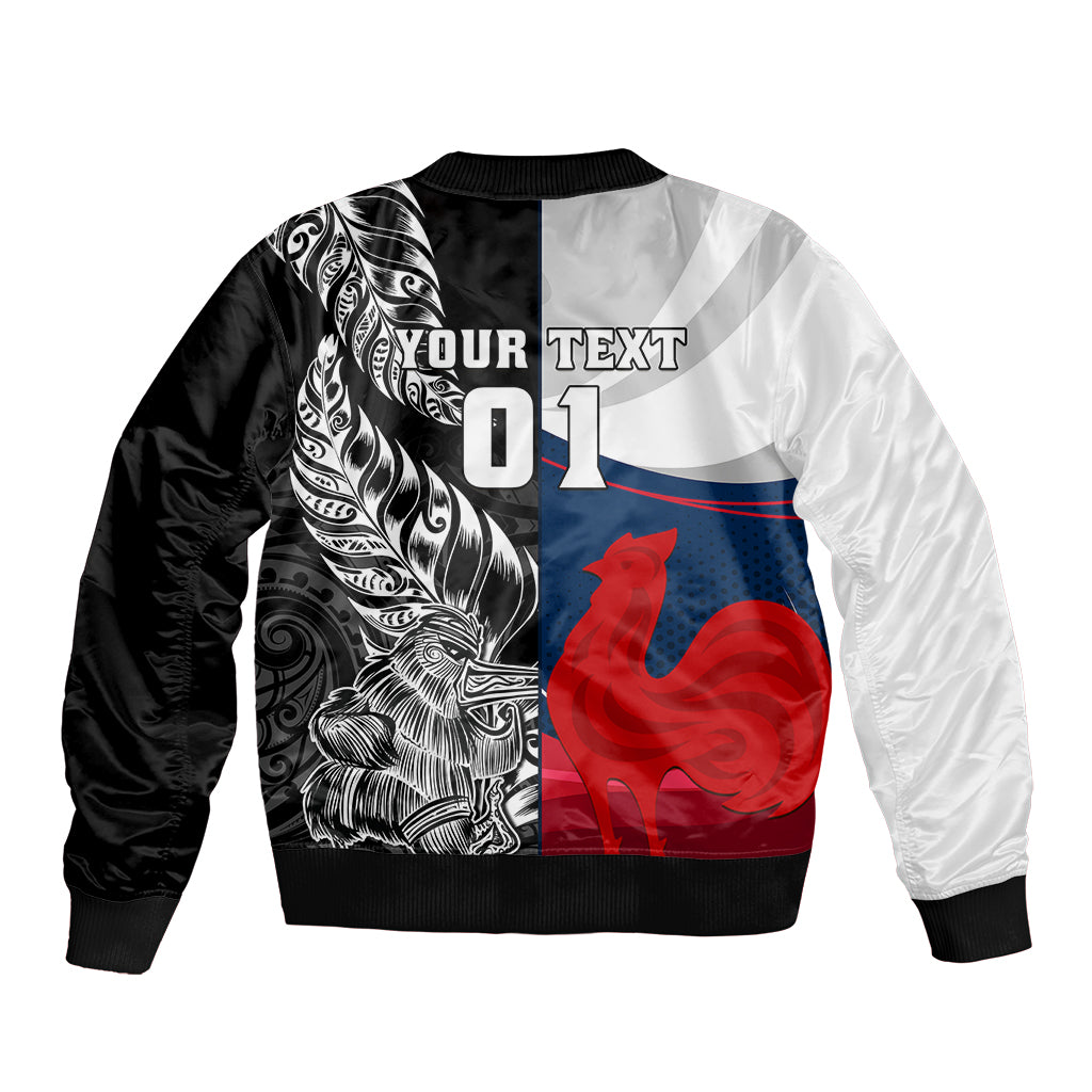 Custom New Zealand And France Rugby Bomber Jacket XV de France Kiwi Silver Fern 2023 World Cup LT01 - Polynesian Pride