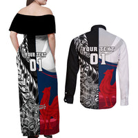 Custom New Zealand And France Rugby Couples Matching Off Shoulder Maxi Dress and Long Sleeve Button Shirts XV de France Kiwi Silver Fern 2023 World Cup LT01 - Polynesian Pride
