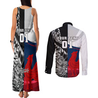 Custom New Zealand And France Rugby Couples Matching Tank Maxi Dress and Long Sleeve Button Shirts XV de France Kiwi Silver Fern 2023 World Cup LT01 - Polynesian Pride