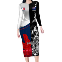Custom New Zealand And France Rugby Family Matching Long Sleeve Bodycon Dress and Hawaiian Shirt XV de France Kiwi Silver Fern 2023 World Cup LT01 Mom's Dress Black - Polynesian Pride