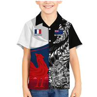 Custom New Zealand And France Rugby Family Matching Mermaid Dress and Hawaiian Shirt XV de France Kiwi Silver Fern 2023 World Cup LT01 Son's Shirt Black - Polynesian Pride