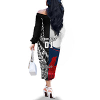 Custom New Zealand And France Rugby Family Matching Off Shoulder Long Sleeve Dress and Hawaiian Shirt XV de France Kiwi Silver Fern 2023 World Cup LT01 - Polynesian Pride