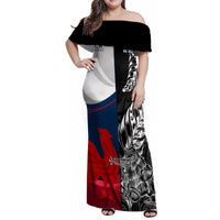 Custom New Zealand And France Rugby Family Matching Off Shoulder Maxi Dress and Hawaiian Shirt XV de France Kiwi Silver Fern 2023 World Cup LT01 Mom's Dress Black - Polynesian Pride