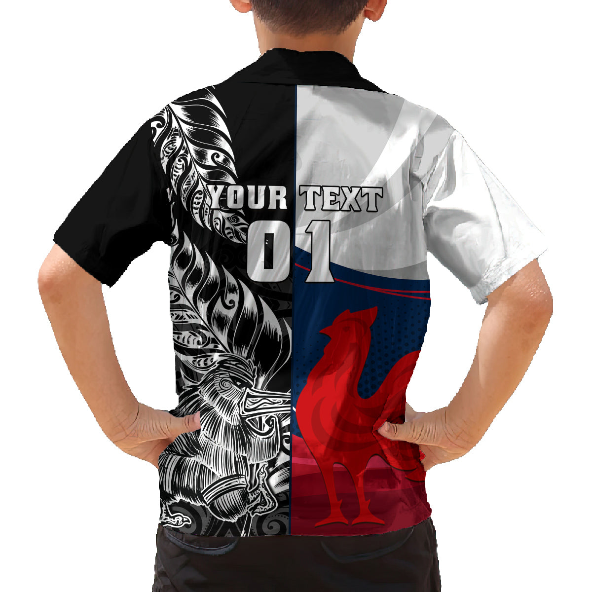 Custom New Zealand And France Rugby Family Matching Off Shoulder Short Dress and Hawaiian Shirt XV de France Kiwi Silver Fern 2023 World Cup LT01 - Polynesian Pride