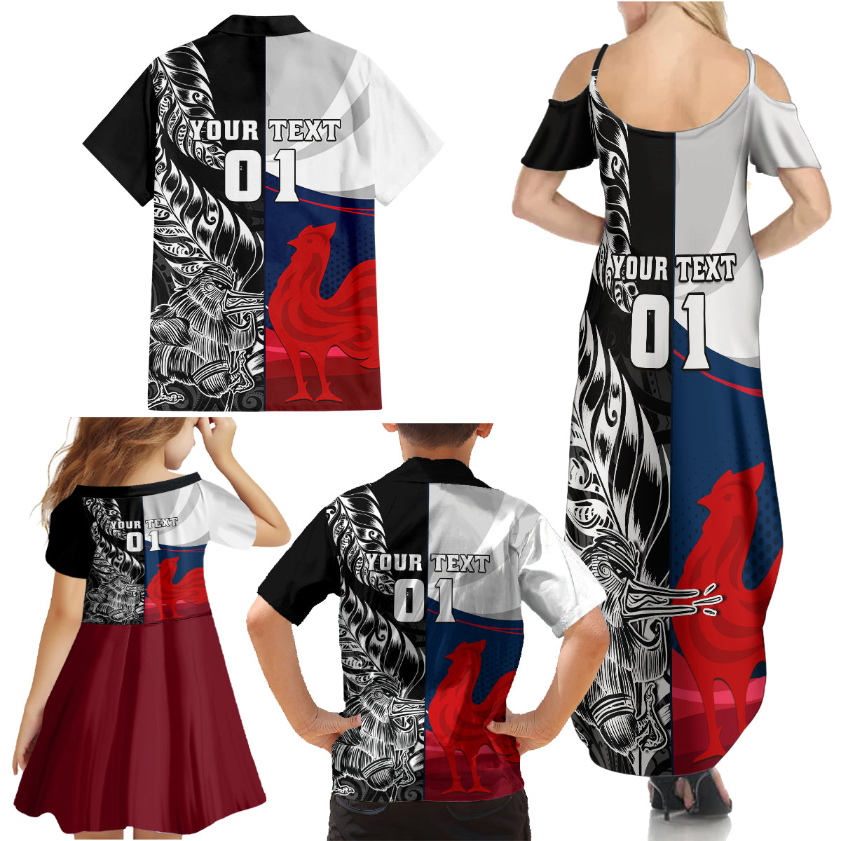 Custom New Zealand And France Rugby Family Matching Summer Maxi Dress and Hawaiian Shirt XV de France Kiwi Silver Fern 2023 World Cup LT01 - Polynesian Pride