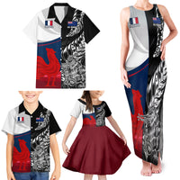Custom New Zealand And France Rugby Family Matching Tank Maxi Dress and Hawaiian Shirt XV de France Kiwi Silver Fern 2023 World Cup LT01 - Polynesian Pride