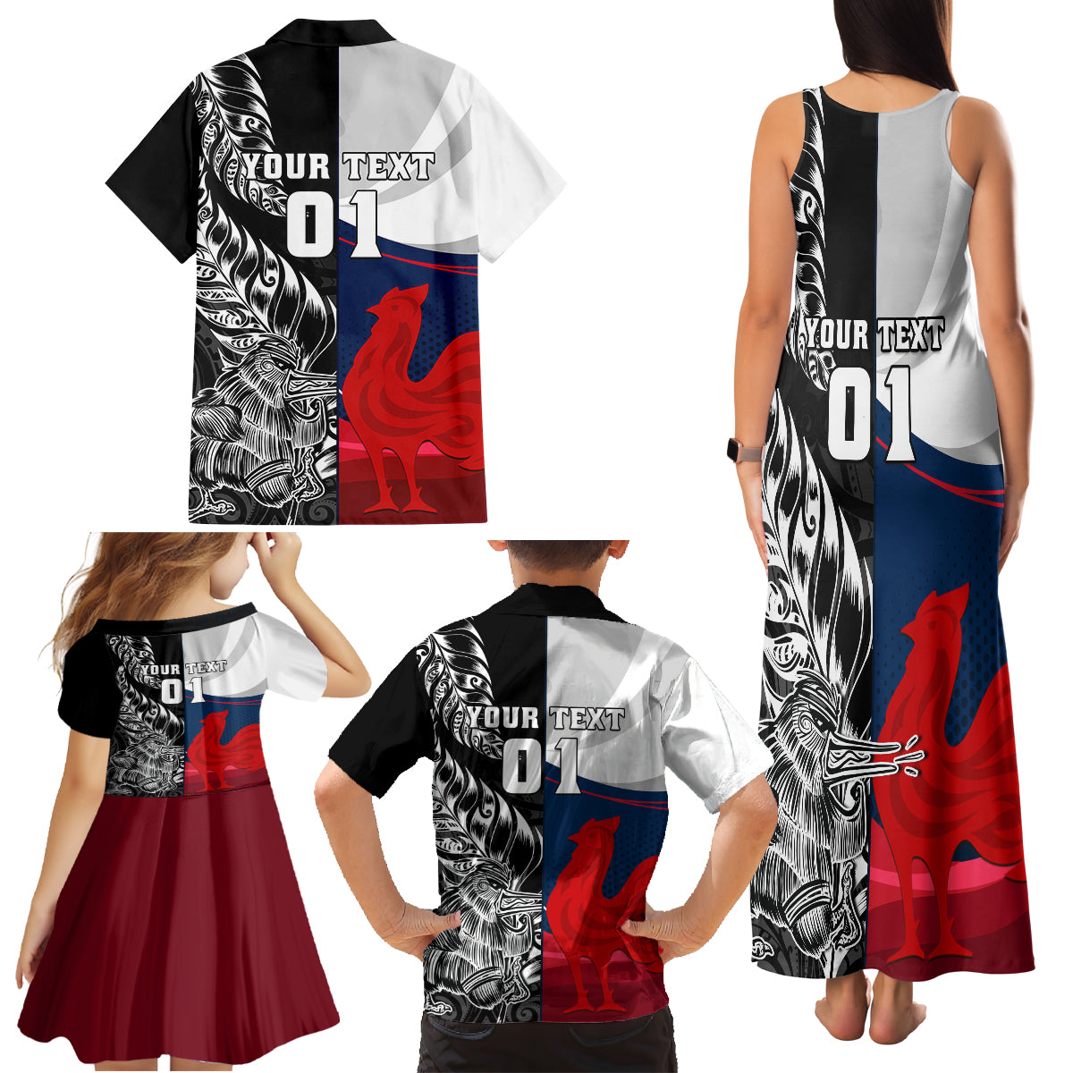 Custom New Zealand And France Rugby Family Matching Tank Maxi Dress and Hawaiian Shirt XV de France Kiwi Silver Fern 2023 World Cup LT01 - Polynesian Pride