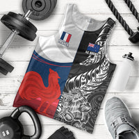 Custom New Zealand And France Rugby Men Tank Top XV de France Kiwi Silver Fern 2023 World Cup LT01 Black - Polynesian Pride