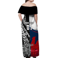 Custom New Zealand And France Rugby Off Shoulder Maxi Dress XV de France Kiwi Silver Fern 2023 World Cup LT01 - Polynesian Pride