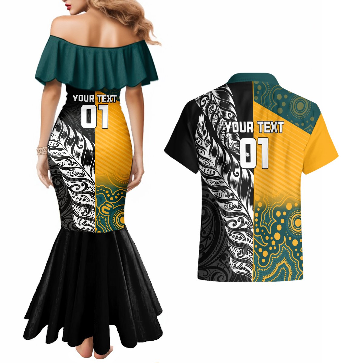 Custom New Zealand And Australia Rugby Couples Matching Mermaid Dress and Hawaiian Shirt Wallabies Kiwi Silver Fern 2023 World Cup LT01 - Polynesian Pride