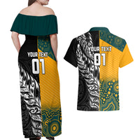 Custom New Zealand And Australia Rugby Couples Matching Off Shoulder Maxi Dress and Hawaiian Shirt Wallabies Kiwi Silver Fern 2023 World Cup LT01 - Polynesian Pride