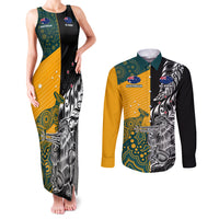 Custom New Zealand And Australia Rugby Couples Matching Tank Maxi Dress and Long Sleeve Button Shirts Wallabies Kiwi Silver Fern 2023 World Cup LT01 Black - Polynesian Pride