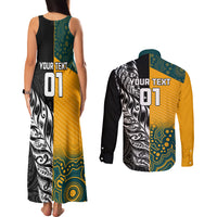 Custom New Zealand And Australia Rugby Couples Matching Tank Maxi Dress and Long Sleeve Button Shirts Wallabies Kiwi Silver Fern 2023 World Cup LT01 - Polynesian Pride